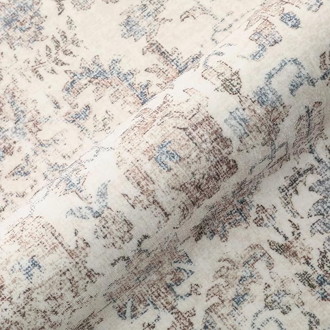Taupe Area Rug 5x8 Machine Washable Vintage Living Room Distressed Non Slip Carpet Traditional Indoor Bedroom Retro Floral Accent Throw Large Rug for Office Kitchen Bathroom Dining Room