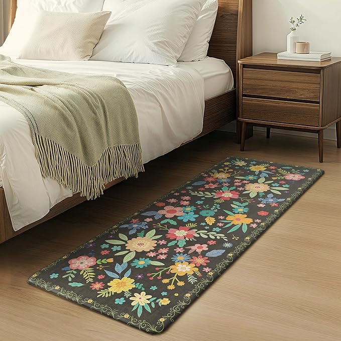 GENIMO Kitchen Mats for Floor, Cushioned Kitchen Rugs Non Slip Washable, Farmhouse Anti Fatigue Mat Waterproof, Comfort Standing Mat Rug for Office, Home, Sink, Laundry, Garage, 17.3"x70", Black