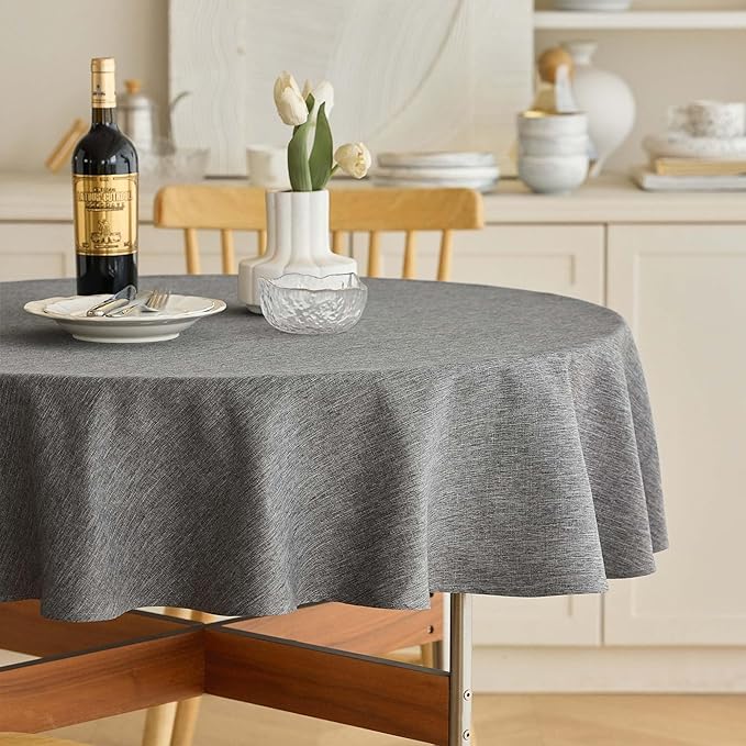 Waterproof Round Tablecloth for Round Dining Table, Decorative Rustic Soft Wipeable Table Cloths Cover Indoor Outdoor Use for Holiday,Wedding, Kitchen (70 Inch,Round (4-6 Seats),Dark Grey)