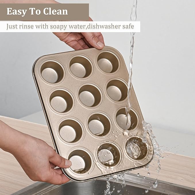Audingull Mini Muffin Pan 2-Pack, Premium Small Cupcake Pans, Carbon Steel 12-Cup Muffin Tin, Versatile Non-Stick Bakeware