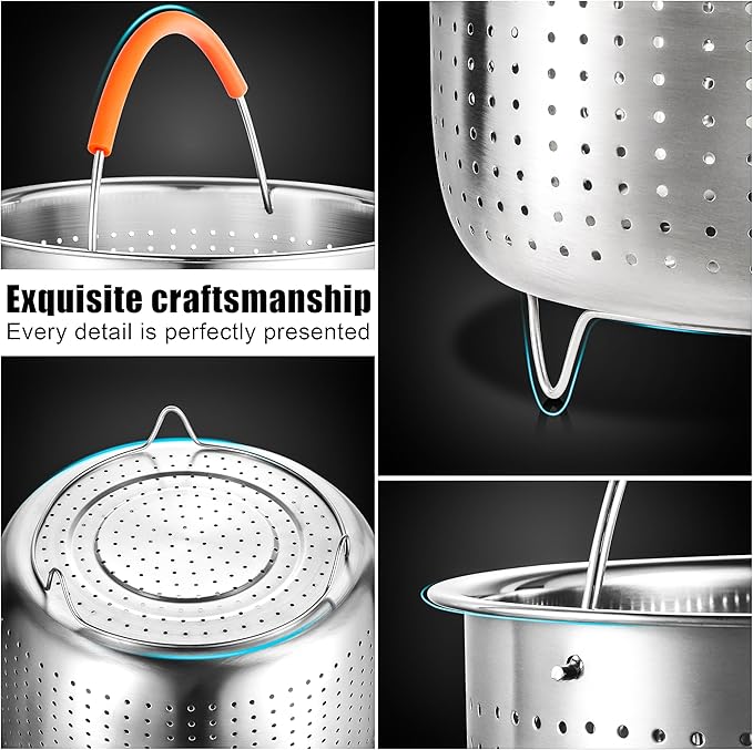 GREATLINK Mesh Strainer and Vegetable Steamer Basket for Instant Pot Accessories 8Qt, Stainless Steel Veggie Strainers and Colanders for Cooking Broccoli, Eggs, Pasta, Quinoa (8 Qt - Steamer Basket)