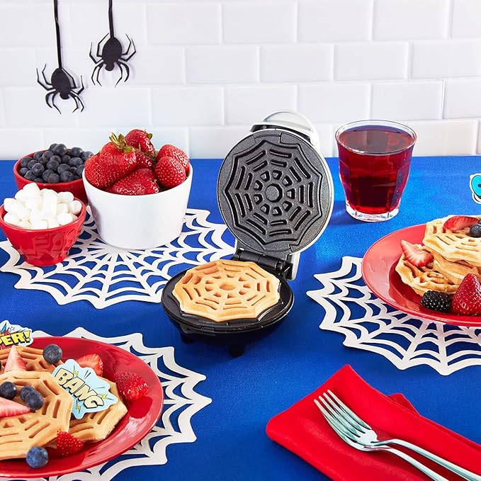 Dash Spiderweb Mini Waffle Maker Halloween Produces Waffles! Easy to Clean & Non-Stick Surfaces! Make Your Own Tasty Homemade Halloween Treats! white, 6.4inches L x 5inches W x 2.8inches H