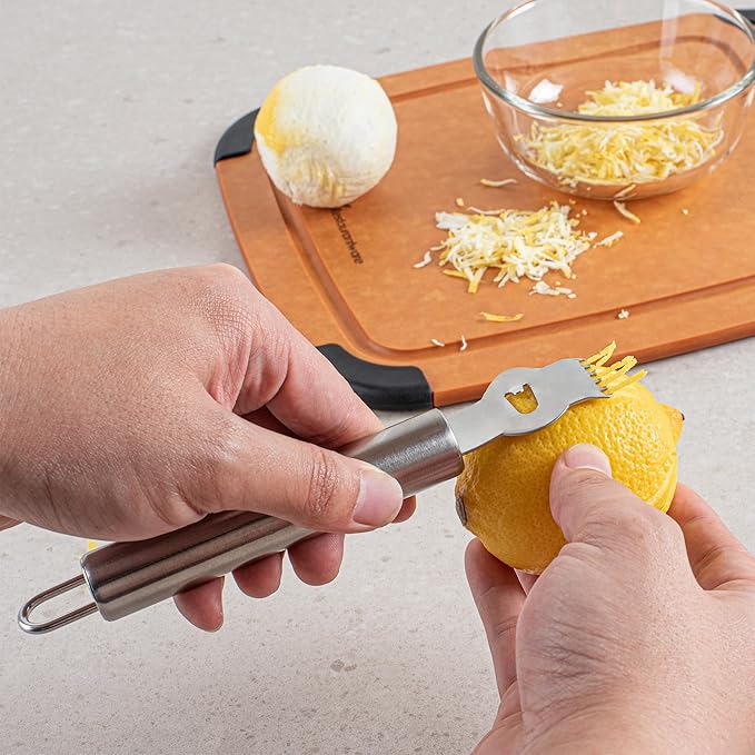 Restaurantware Met Lux Citrus Zester 1 Multi-Purpose Channel Knife - Ergonomic Grip Hanging Loop Stainless Steel Lemon Peeler Corrosion-Resistant For Kitchens And Bars