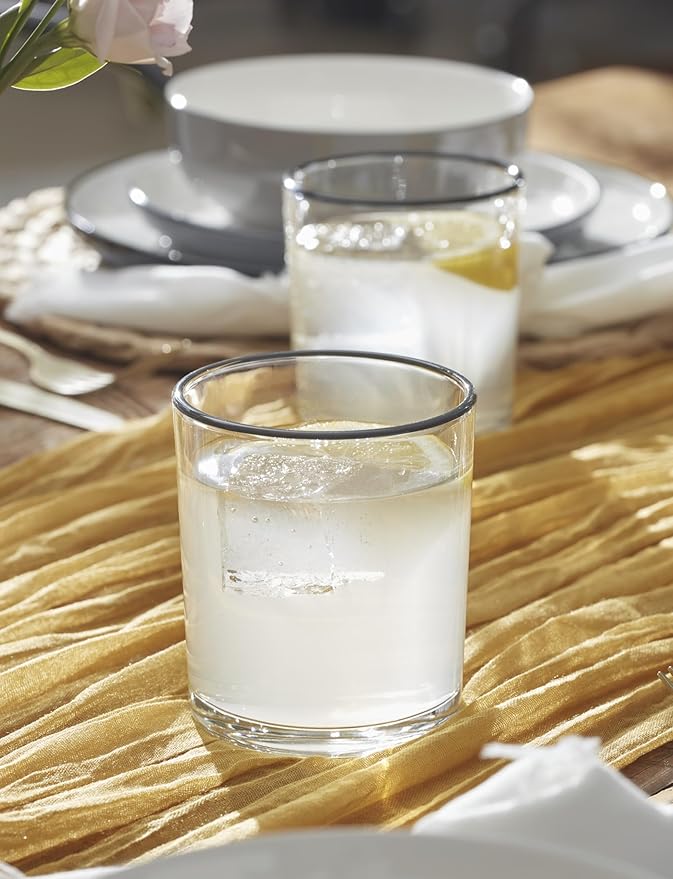 Onedia Glassware, 24 Sever Pumice Medium Tumbler, Set of 6, 13.5-Ounce Capacity, Made From Glass, Dishwasher Safe Tumbler, Drinking Glasses Set, Home and Kitchen, Clear Glasses (Pumice, 6 Piece)