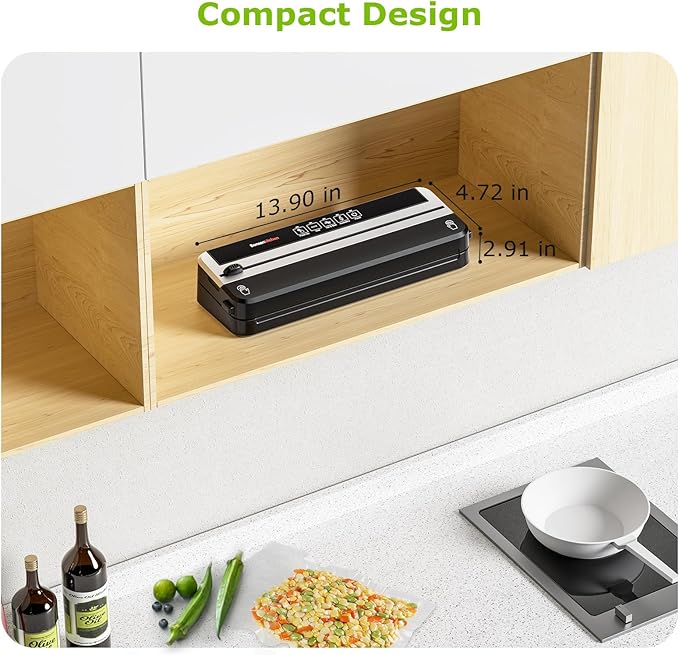Bonsenkitchen Vacuum Sealer Machine, Built-in Cutter | Multifunctional Food Sealer for Sous Vide & Meal Prep, 5 Pre-Cut Bags, Silver-Black