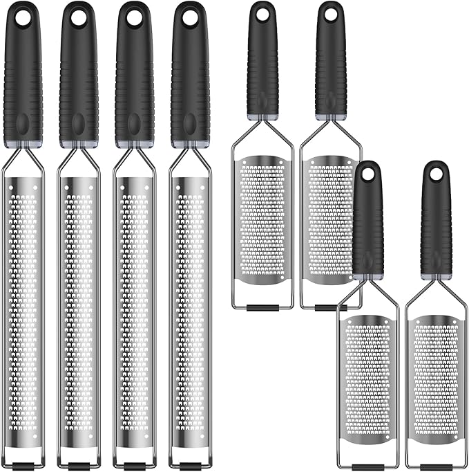 8Pcs Stainless Steel Lemon Zester with Handle, Rust Proof Incisive Handheld Cheese Shredder, Nutmeg Grater With Hanging Hole for Kitchen Bar, Dishwasher Safe
