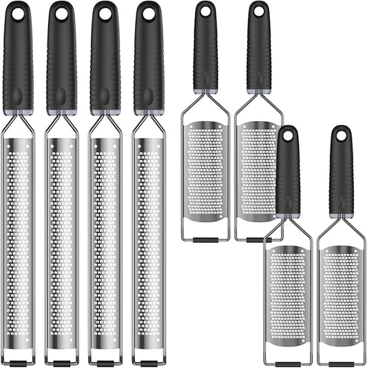 8Pcs Stainless Steel Lemon Zester with Handle, Rust Proof Incisive Handheld Cheese Shredder, Nutmeg Grater With Hanging Hole for Kitchen Bar, Dishwasher Safe