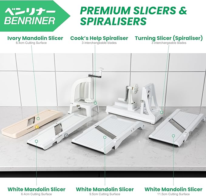 Benriner Mandoline Slicer, with 4 Japanese Stainless Steel Blades, BPA Free, New Model