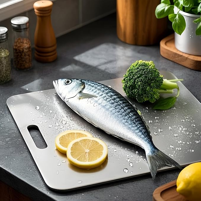 4Pack Titanium Cutting Board Set – Pure Titanium Double-Sided Cutting Boards for Kitchen, Stainless Steel Chopping Boards for Meat, Vegetables, Fruits – Durable, Easy to Clean – 4 Sizes