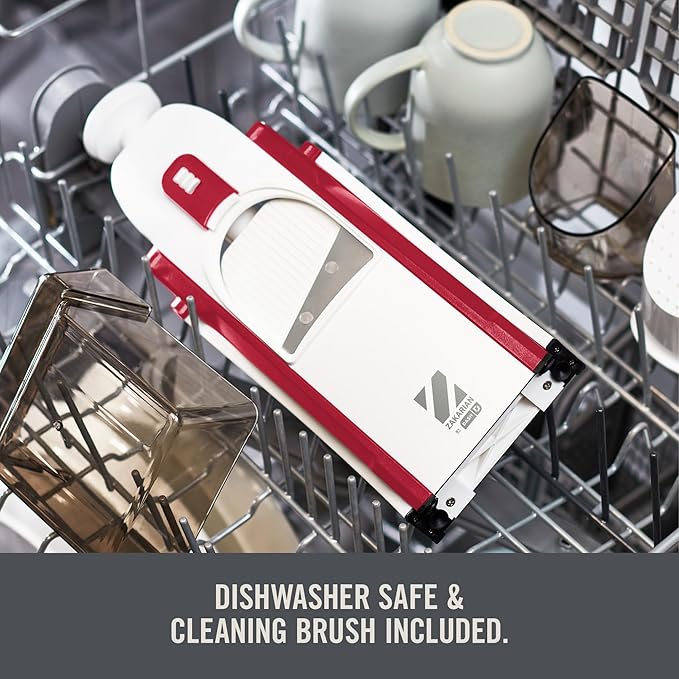 Zakarian by Dash Safe Slice Mandoline for Vegetables, Meal Prep & More with 30+ Presets & Thickness Adjuster - Cranberry