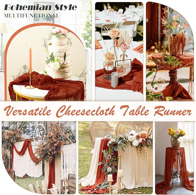 Terracotta Cheesecloth Table Runner 1 Pack 35" Boho Gauze 120 inches Long Runner Rustic Sheer Fabric Bulk for Baby Shower Wedding Bridal Birthday Party Table Decorations