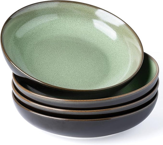 LERATIO Large Pasta Bowls,38oz Ceramic Pasta Bowls,9.0" Reactive Glaze Pasta Bowl Set of 6,Microwave & Dishwasher,Oven Safe,Wide Serving Bowls for Salad,Pasta,Fruit,Scratch Resistant-Light Blue