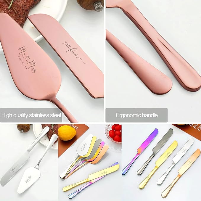 Wedding Cake Knife and Sever Set, Cake Cutting Set for Wedding, 4 pieces Mr and Mrs Cake Cutter and Forks, Birthday, Wedding Gifts, Bridal Shower Gifts for Couples (Rose gold)