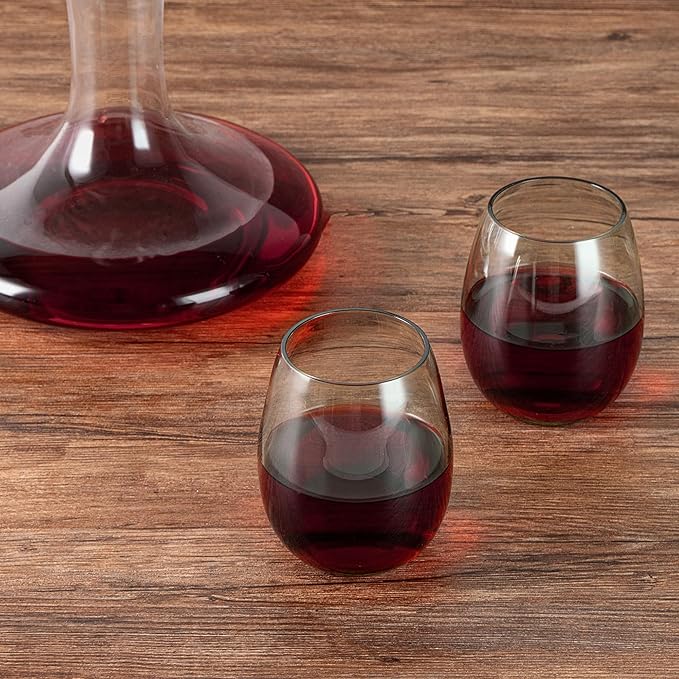 Restaurantware-Vetri 15 Ounce Wine Glasses, 24 Dishwashable Stemless Wine Glasses - No Lead, Durable, Green Glass Cups, For Home, Bar, Or Restaurant, Serve Merlot, Chardonnay, Or Bordeaux