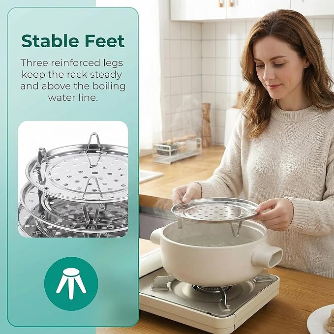 2 Pcs Stainless Steel Steamer Rack with Removable Legs, Multifunction Steam Basket for Steamer Pot, Instant Pressure Cooker (7.08 inch, 8.66 inch)