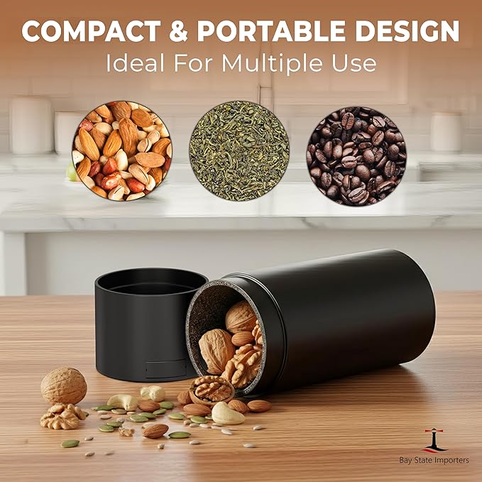 Airtight Portable Storage Container for Dry Goods | Vacuum Sealed, Smell-Proof Jar with Padded Interior | Perfect for Coffee, Snacks, Spices, and Travel | Black
