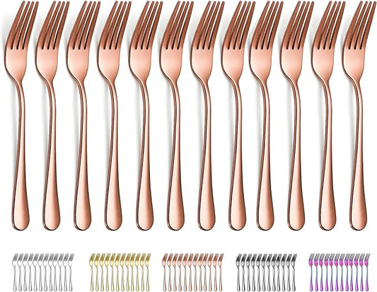 Evanda Rose Gold Dinner Fork 12 Pieces, Rose Gold Titanium Plating Stainless Steel 8.07inch Forks, Cake Forks, Table Forks,Dessert Forks, Easy To Clean, Dishwasher Safe