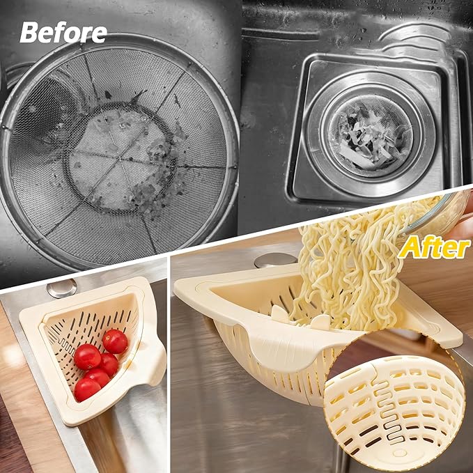 Magnetic Drainage & Filter Basket,No Drilling Required Twist-off base Triangular Design for Kitchen Sink Strainers without Drilling Ideal for cleaning Fruits, Vegetables, and Food Scraps (White)