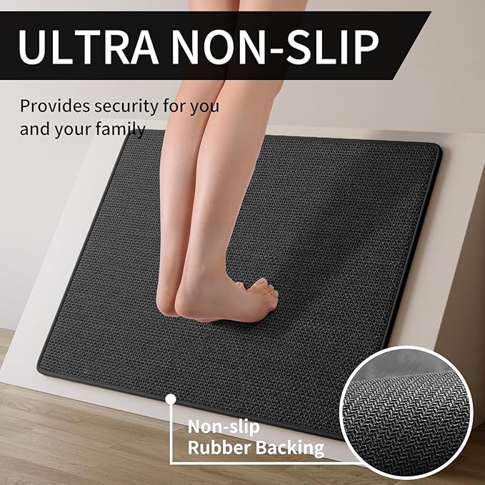 Kitchen Mats for Floor, Super Absorbent Kitchen Rugs Non Slip Washable, Soft Imitation Linen Braided Kitchen Runner Rug, Standing Mat Kitchens Sink Mat, Easy to Clean, Black 17x95