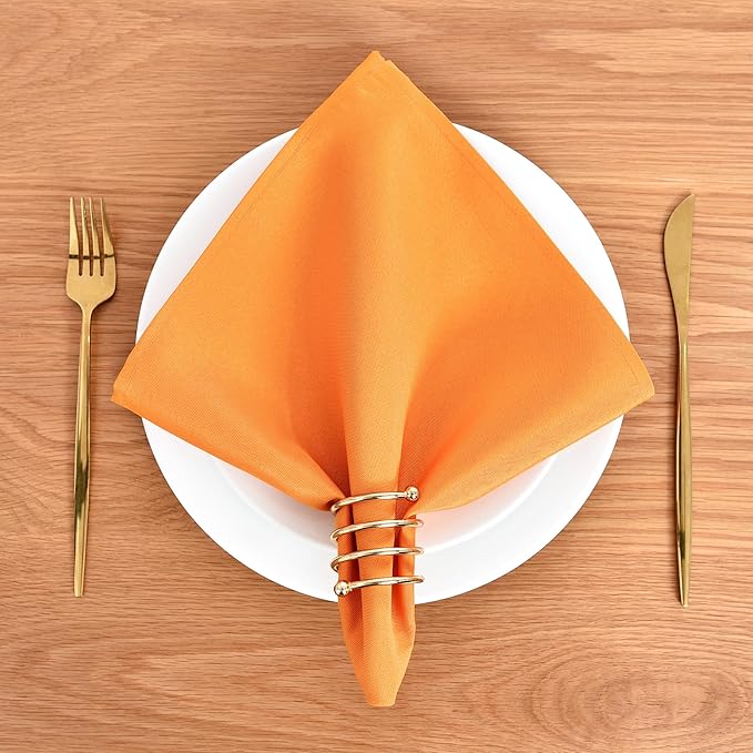 Wolkemer Set of 4 Orange Cloth Napkins 17 x 17 Inches Solid Washable Polyester Dinner Napkins with Hemmed Edges for Dinners Parties Weddings Banquets Events Table Decoration
