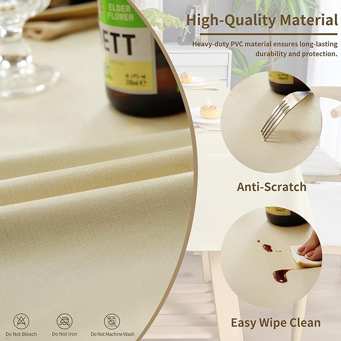Rectangle Table Cloth,100% Waterproof Tablecloth Oil Proof Spill Proof Vinyl Table Cloth, Wipe Clean Plastic Table Cover for Dining, Camping, Indoor and Outdoor 54" x 84",Beige