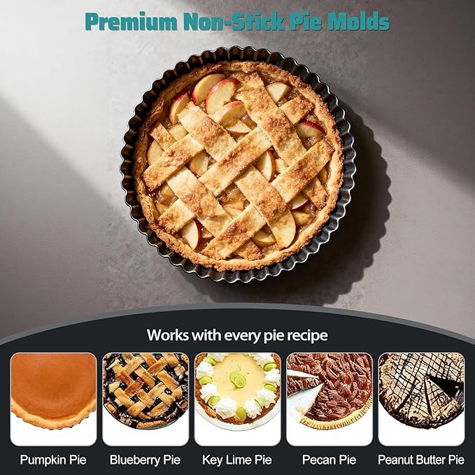 EPPARN Tart Pan 2 Pack, 9 Inch Non-Stick Carbon Steel Pie Pan, Tart Pans with Removable Bottom - Perfect Molds for Making Quiches, Brownies, and Fruit Tarts with Grooved Edges