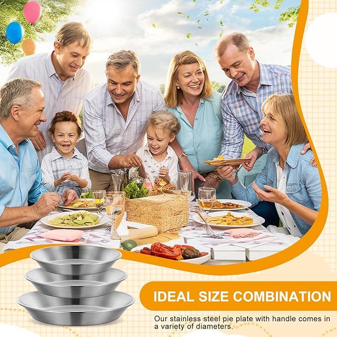 Tobeelec 3 Pcs Stainless Steel Pie Pan Set, Pizza Pan Deep Pie Dish Pie Plate Baking Tray Dishes for Pizza Baking Serving Oven Grill, 3 Sizes