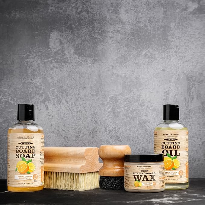 CLARK'S Cutting Board Oil - Food Grade Mineral Oil for Cutting Board - Enriched with Lemon and Orange Oils - Butcher Block Oil and Conditioner - Mineral Oil - Restores and Protects All Wood - 12oz