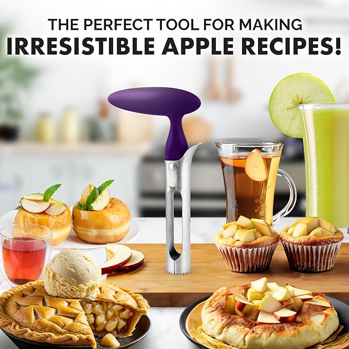 Zulay Kitchen Premium Apple Corer Tool - Ultra Sharp, Stainless Steel, Serrated Blades for Easy Coring - Easy to Use & Clean, Durable Apple Corer Remover for Baking Apples & More - Plum