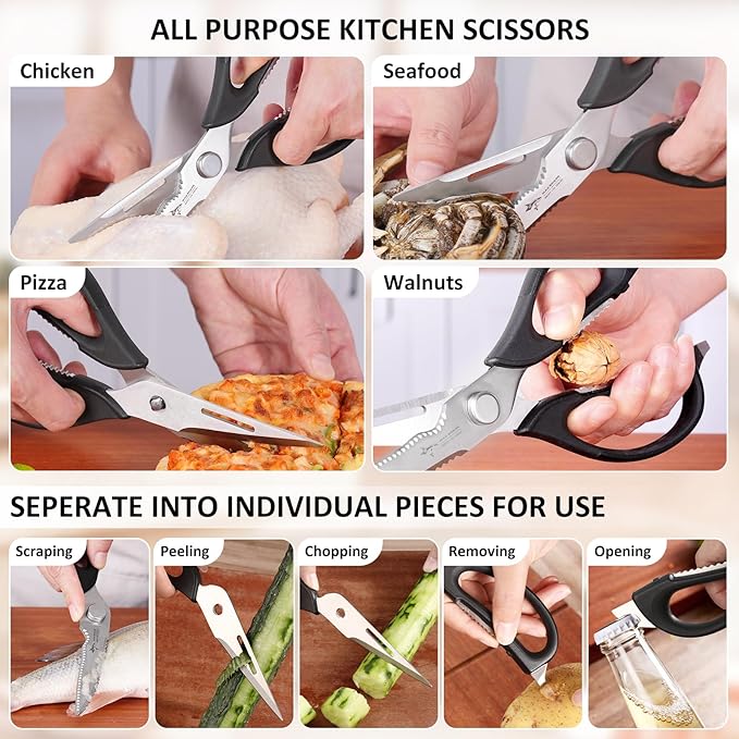 Kitchen Scissors All Purpose Kitchen Shears Come Apart,Stainless Steel Utility Scissors with Comfort Grip,Heavy Duty Poultry Shears for Chicken,Meat,Fish,Dishwash Safe (NEW WITH MAGNETIC HOLDER)