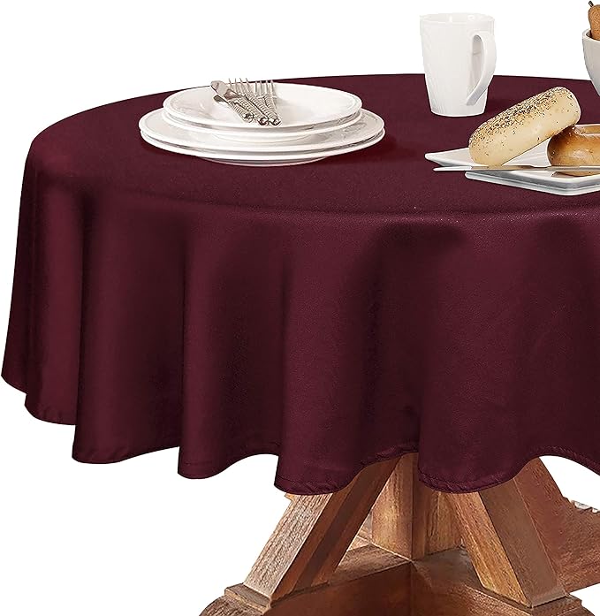 Obstal 210 GSM Round Burgundy Tablecloth - Oil-Proof Spill-Proof Waterproof Table Cloth, Christmas Decorations Fabric Table Cover Protector for Holiday Party (Burgundy, 90 Inch Diameter)
