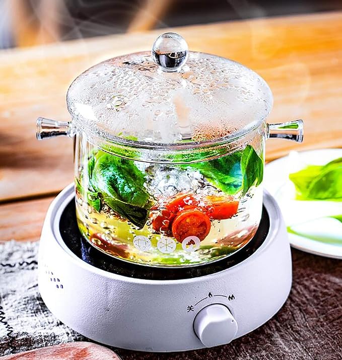 Glass Cooking Pot - 1.5L/50OZ Glass Saucepan Heat-Resistant Borosilicate Glass Handmade Cookware Set stovetop Pot - Safe for Pasta Noodle, Soup, Milk, Tea,salad (1.5L/50OZ)