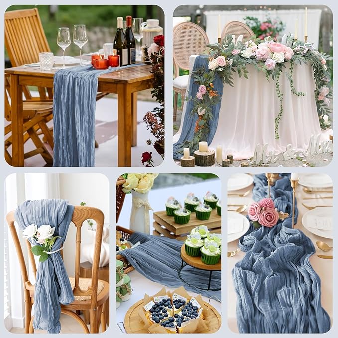 Wokceer Cheesecloth Table Runner 10FT TDusty Blue Boho Gauze Fall Thanksgiving Cheese Cloth Table Runner for Party Long Rustic Sheer Table Runners for Baby Bridal Shower Wedding Easter Table
