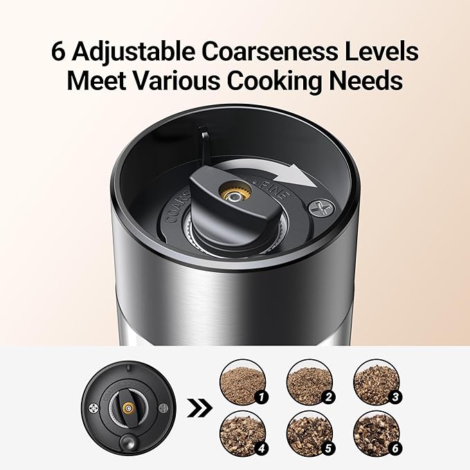ThermoMaven Electric Salt and Pepper Grinder Set, 110ml Larger Rechargeable Automatic Salt and Pepper Mill Grinder with 6 Adjustable Coarseness, Electric Salt and Pepper Shakers, LED, Mint Green