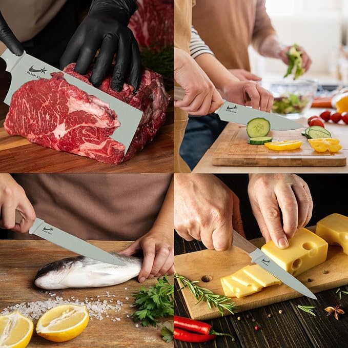 Knife Set, Black Star Brown Kitchen Knife Set, Knives Set for Kitchen, Universal Knife Block, New Home Essentials, Utility Knife Block Set, Dishwasher Safe, Apartment Essentials