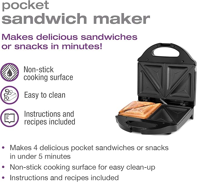 Salton SM1068BK Pocket, Black Sandwich Maker