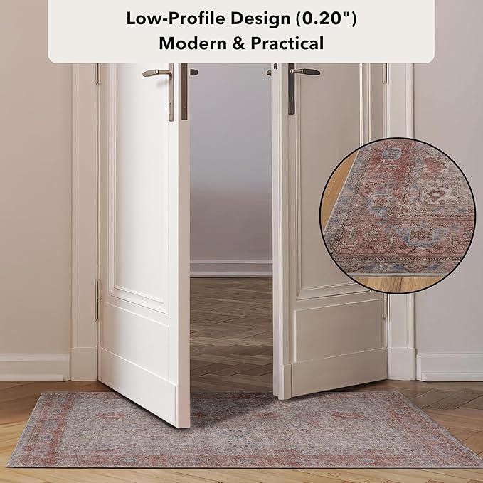 Kuden 3x5 Small Rug, Machine Washable, Non-Slip Backing, Vintage Style, Soft, Low Pile, Area Rugs for Entryway Kitchen Indoor Entrance