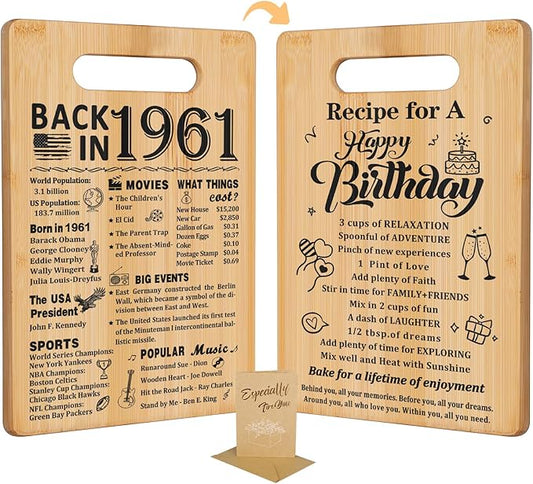 65th Birthday Gifts for Women Men,Back In 1961&Recipe for A Happy Birthday Double sided Cutting Board Gift for Her Him,65th birthday gifts ideas,cool gifts for 65 year old woman