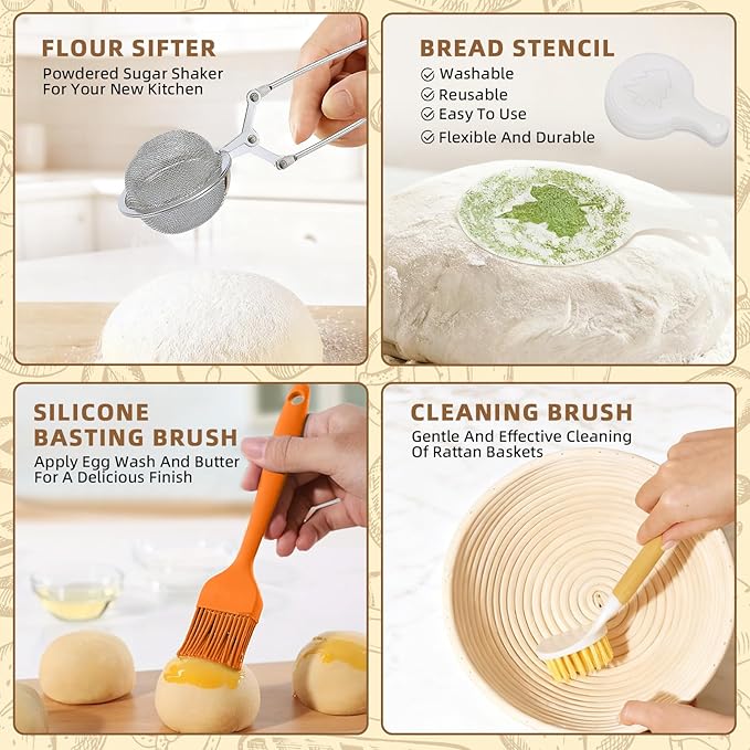 Sourdough Starter Kit, Bread Making Kit with Sourdough Starter Jar for Beginners, Banneton Bread Proofing Basket for Home and Kitchen, Sourdough Bread Baking Supplies, Bread Making Tools Kit