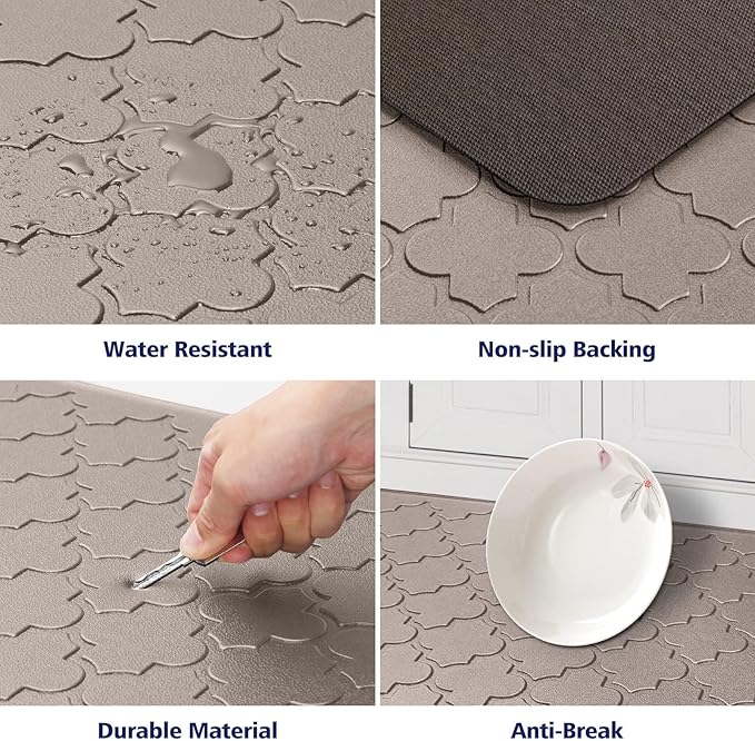 WISELIFE Cushioned Anti Fatigue Floor Mat, Thick Non Slip Water Resistant Kitchen Rug, Heavy Duty Foam Standing Mat for Kitchen, Office, Desk, Sink, Laundry (17.3"x28"+17.3"x60")