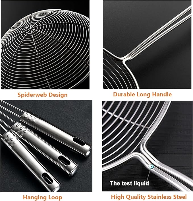 Handheld Kitchen Wire Strainer for Frying, Oil, Tea and Soup – Basket Style Skimmer Spoon