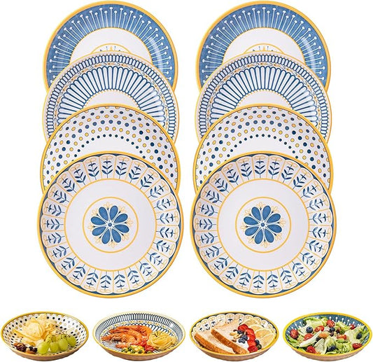 Yeacccng Pasta Bowls Set of 8, 24 Oz Ceramic Salad Bowls, 8 Inch Shallow Serving Bowls for Pasta, Salad, Oatmeal, Fruit, Easy to Clean, Dishwasher & Microwave Safe, Scratch-Resistant, Lead-Free