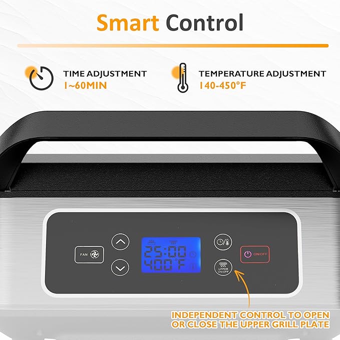 Electric Panini Press Sandwich Maker, 1300W Smokeless Indoor Grill with Removable Non-Stick Plates, Auto-Lift, Fan, Independent Upper Heating, Smart Time & Temperature Control, Silver