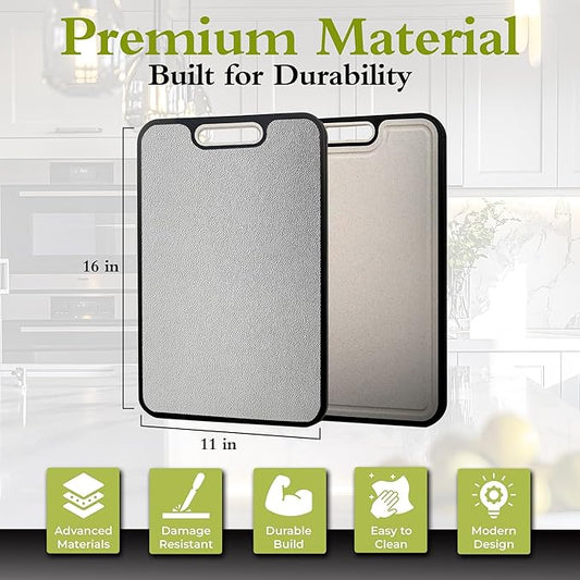 Titanium Cutting Board for Kitchen, 2-in-1 Double Sided with Titanium Alloy & Wheat Straw PP, Includes Avocado Slicer & Handle for RV and Camping (16x11 Inches, Random Color)