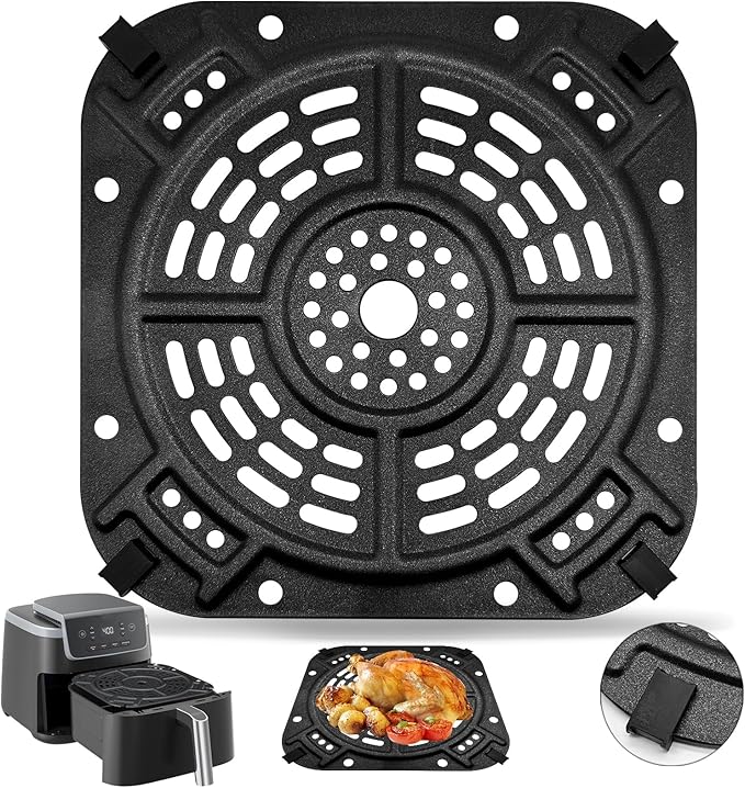 GWYSY Air Fryer Accessories for Ninja AF141 Air Fryer Pro 4 in 1 AF142 Air Fry Max 5 in 1 5 QT, 8.5''×8.5'' Air Fryer Replacement Parts Grill Crisper Plate Grill Pan Tray Rack, Dishwasher Safe
