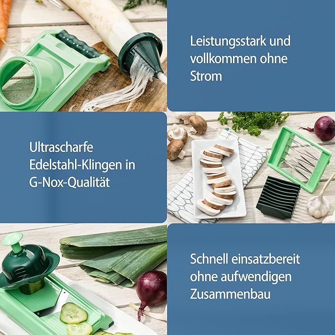 Mandoline Slicer with Cut-Resistant Gloves and Blade Guard – Adjustable Mandolin Vegetable Slicer and French Fry Cutter, Food Slicer, Vegetable Julienne – Thick Sharp Stainless Steel Blades (Black)