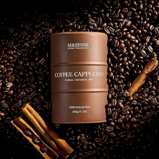 M&SENSE Coffee Cappucina Large Scented Candles Christmas Decor, Hoilday Soy Wax Christmas Candle 21.2oz 120 Hours, Coffee Aroma Candle Unique Housewarming Appreciation Gifts