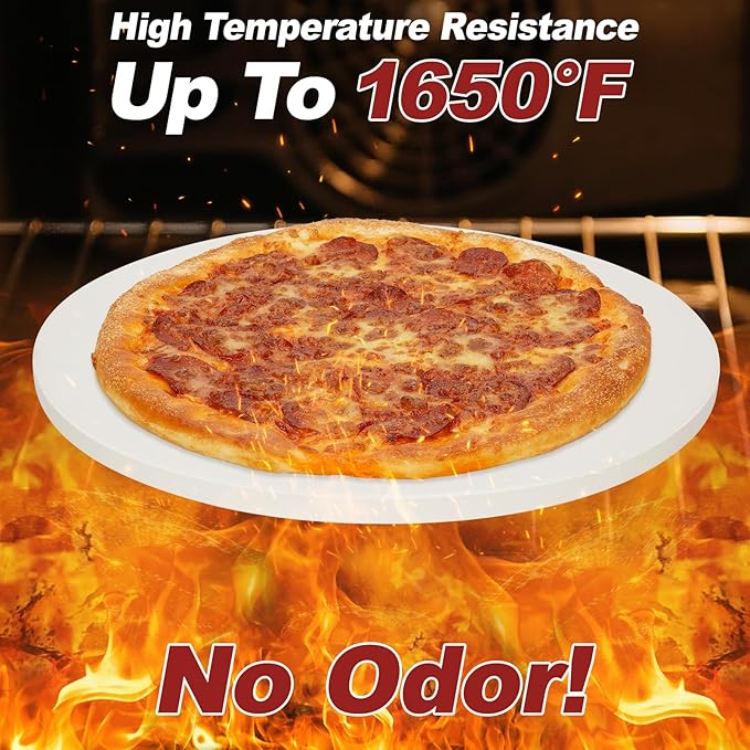 Permade Round Pizza Stone for Grill and Oven- 16 inch Baking Stone Heavy-Duty Cordierite Pizza Stone for Bread, Cookies, Heat Proof BBQ Grilling Cooking Stone for Making Crisp Crust Pizza (White)