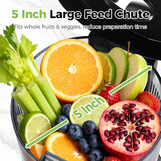 Cold Press Juicer, 5'' Wide Feed Chute Juice Maker, OSTBA Juicer Machine for Whole Vegetables and Fruits, High Juice Yield, Easy to Clean, BPA Free
