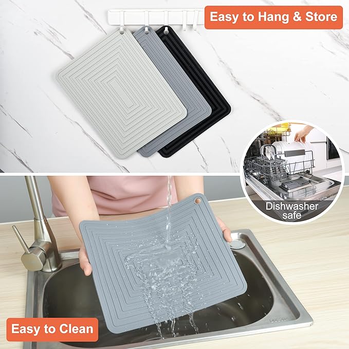 Silicone Trivets for Hot Pots and Pans-Trivets for Hot Dishes-Heat Resistant Mat for Countertops, Kitchen Small Dish Drying Mat, Silicone Pot Holders-Hot Pads for Kitchen Set 2 Beige